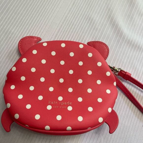 Kate Spade Shelly Wristlet Purse Red Polka Dot Crab Coin Bag Nautical Sea - Picture 4 of 7